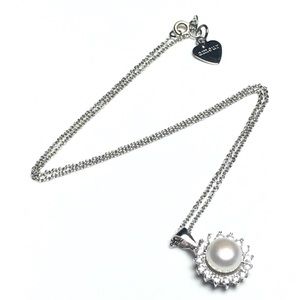 925 Silver White Pearl CZ Crystal Pendant Necklace